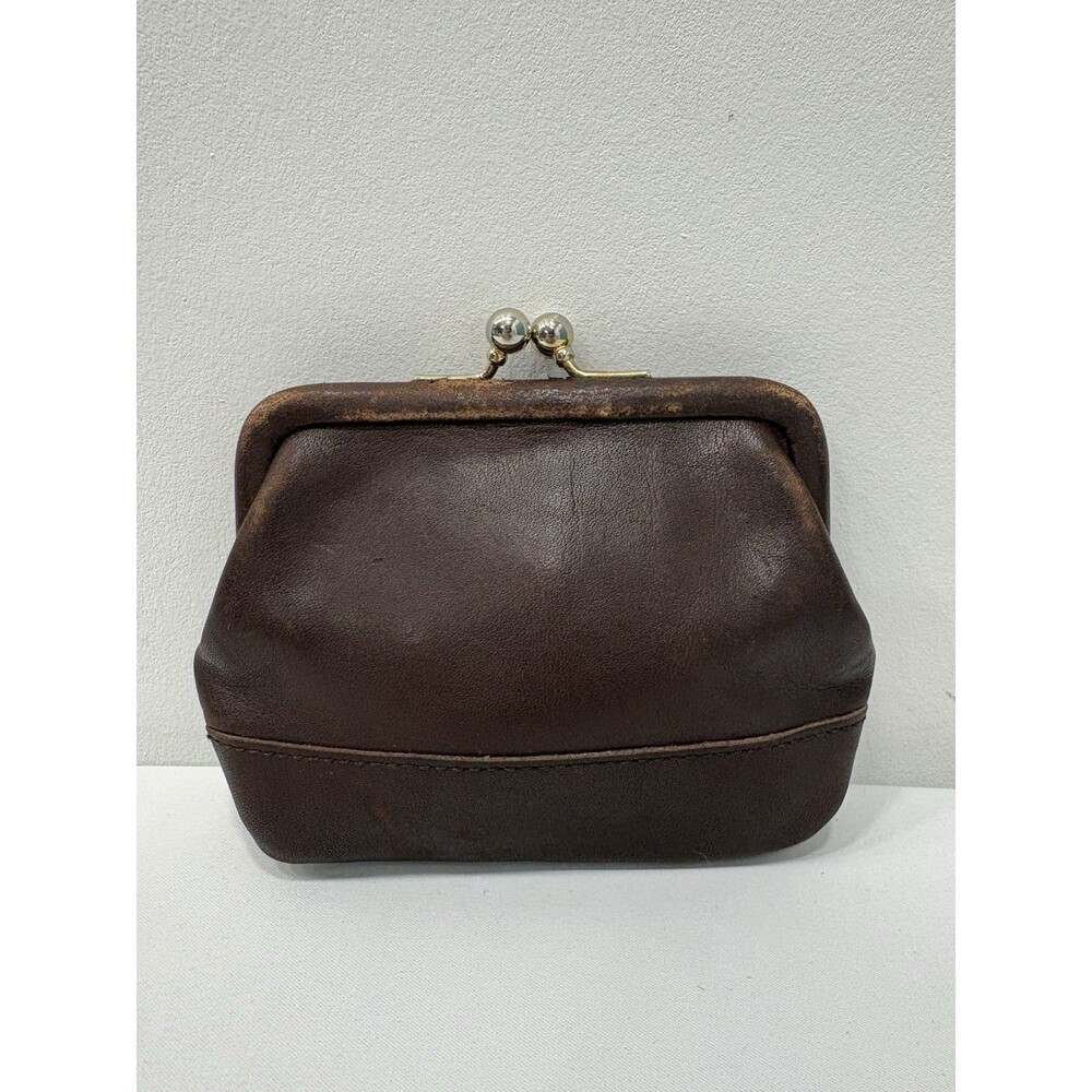 Vintage Coach Mahogany Brown Leather Kiss Lock Coin Purse